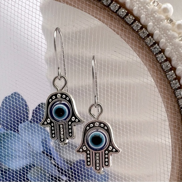 𝅺hamsa Evil Eye Stainless Steel Earrings - Picture 3 of 12